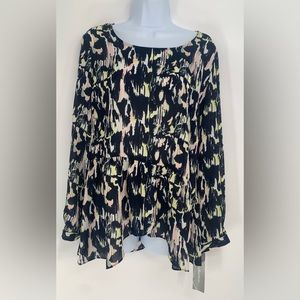 Womens Blouse Top Large L print sheer career dress new nwt